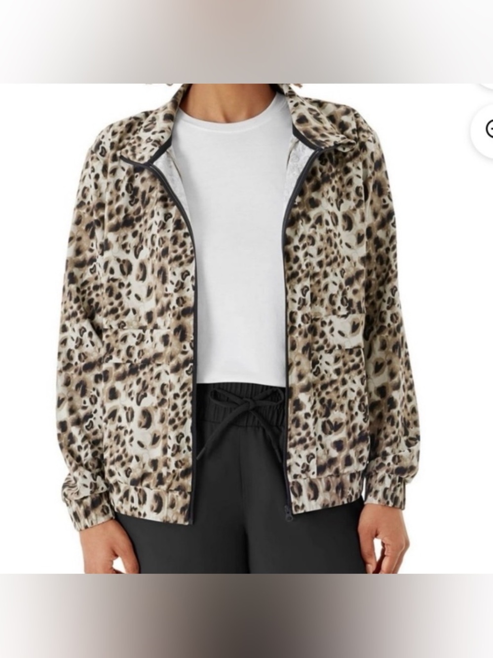 Leopard Print Lightweight Zip Jacket - Beige/BlackSize Large Members Mark